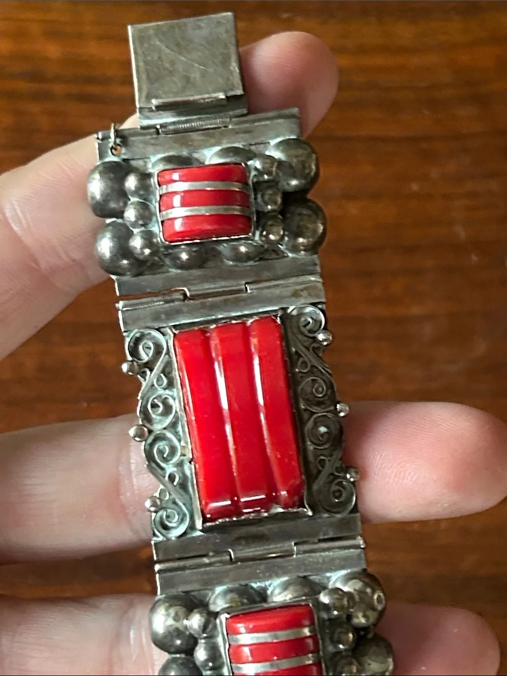 Vintage sterling silver panel bracelet